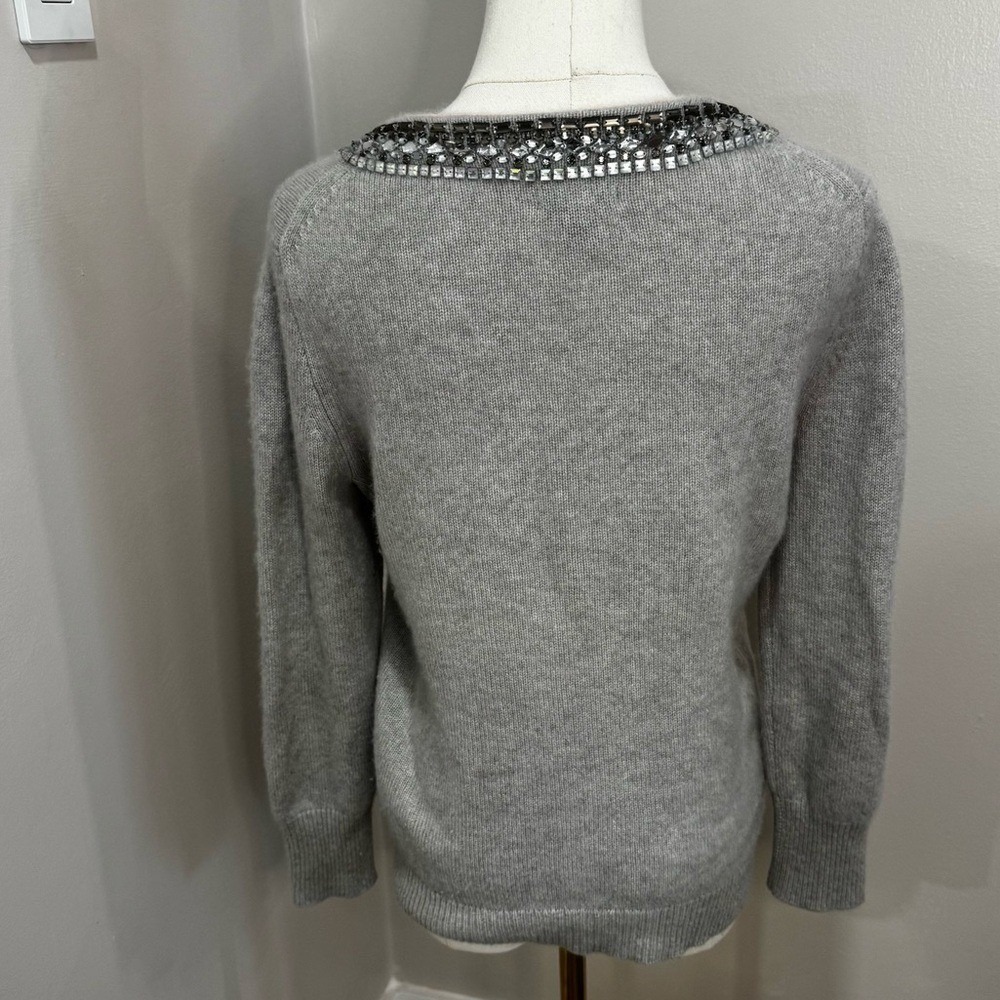 J. Crew Collection Grey Italian Cashmere Sweater Gem Embellished Collar Medium‎ - Picture 3 of 6